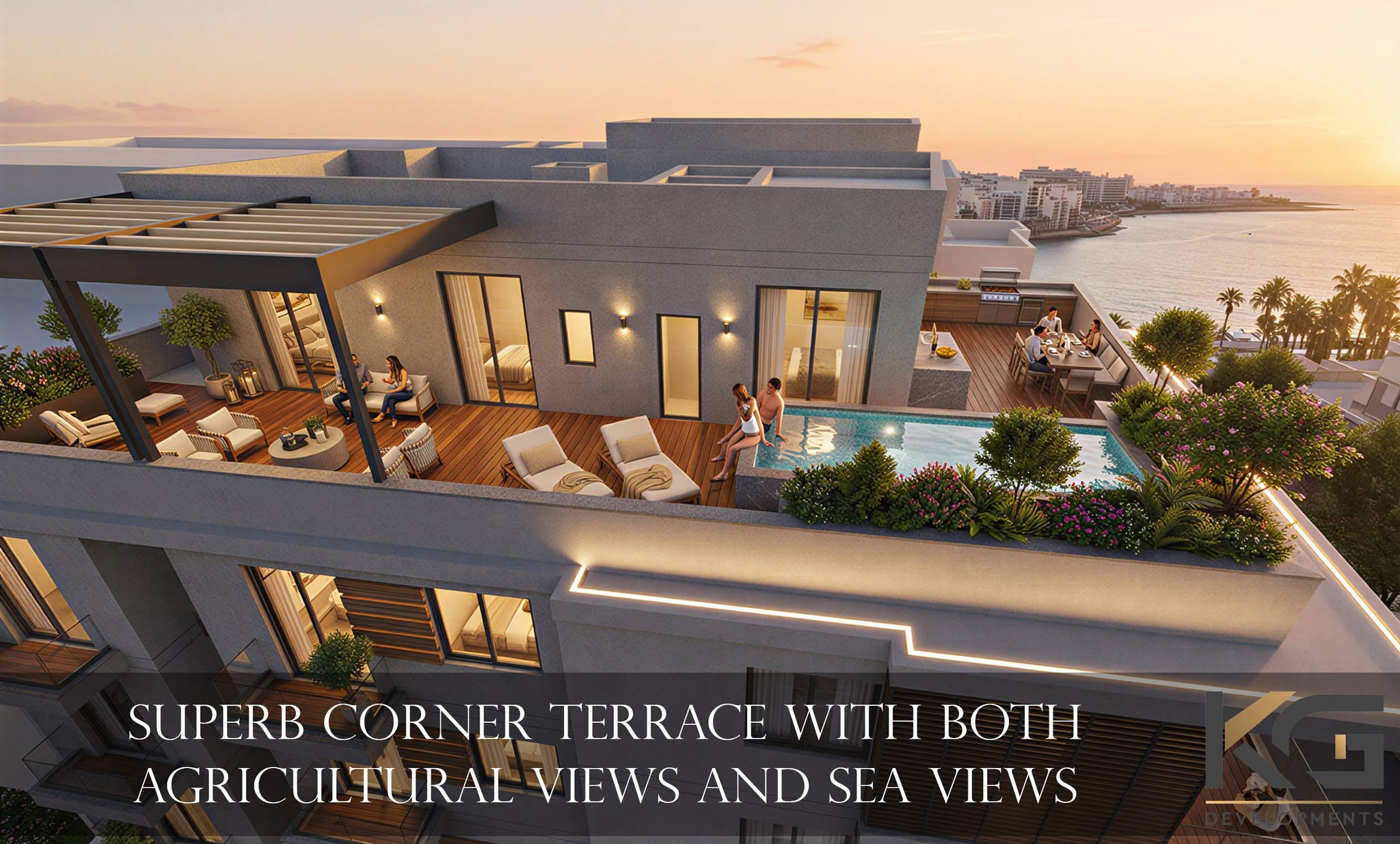 Sea Coast Penthouse with Private Pool | Salini: terrace and pool render — Salini, Naxxar
